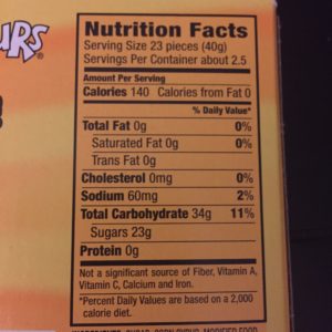 Zours Nutrition Facts - sour Mike and Ike